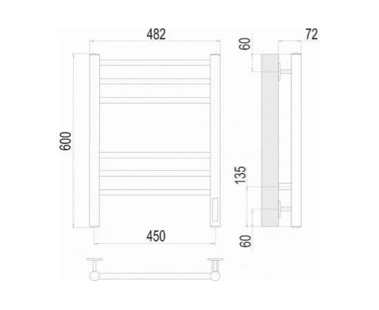 Полотенцесушитель Terminus КС Аврора П6 450x600 электро КС 9005 матовый 4670078527479 – изображение 3