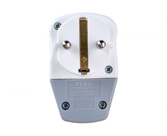 Угловая вилка AY-KA с выключателем 16А 250В с заземлением, белый-серый 7715300 – изображение 4
