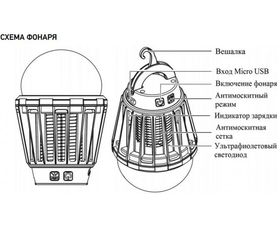 Антимоскитный кемпинговый фонарь REXANT R20 USB 71-0076 – изображение 4