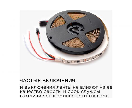 Комплект цифровой светодиодной ленты Apeyron 12В, 14,4Вт/м, smd5050, 60д/м, IP20, подложка 10мм/белая, 5м, rgb 82ЦЛ – изображение 8