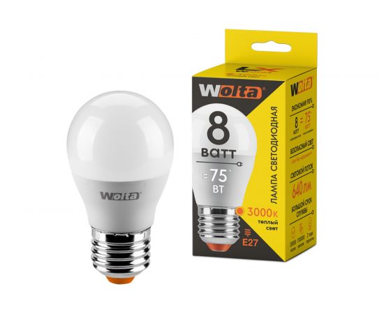 Лампа WOLTA LX G45 E27 8W 3000K 30Y45GL8E27 