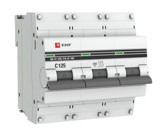 Автоматический трехполюсный выключатель EKF 63А С ВА47-100 10кА PROxima 375599 