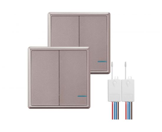 Проходной дистанционный 2клавишный выключатель GRITT Practic розовое золото комплект: 2 выключателя, 2 радиореле 1000Вт 11204 