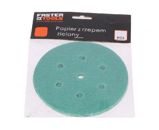Круг шлифовальный на липучке - зелёный 125 мм, 5 шт, P280 FASTER TOOLS 8545 – изображение 2