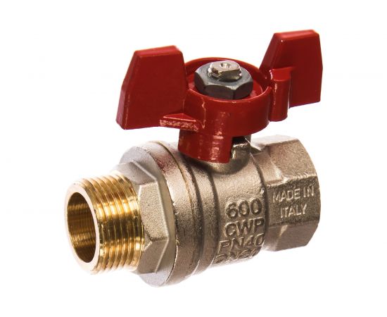 Шаровой кран RuB, 3/4" DN20 PN40, ВР-НР, серия MILANO (S.90), бабочка S90E26 