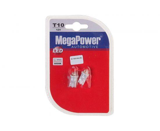 Автолампа T10W W2.1x9.5d 4 LED WHITE блистер MEGAPOWER M-10313W-2бл 