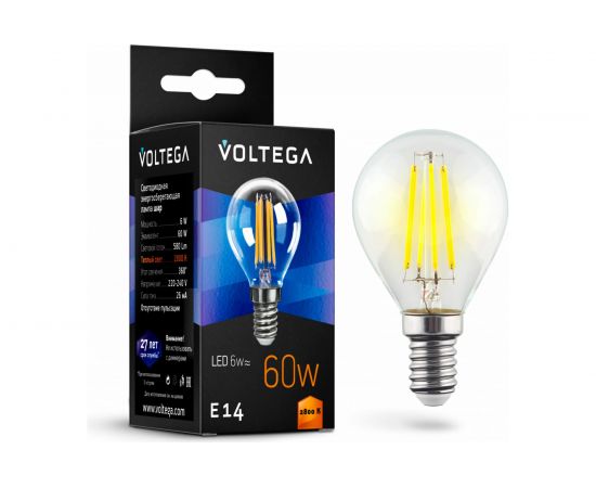Светодиодная лампа VOLTEGA Шар Е14 2800К 6W 7021 