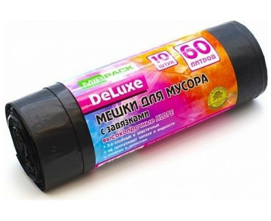 Мешки для мусора DELUXE (10 шт; 60 л) черные МИРПАК 4650056200754 – изображение 2