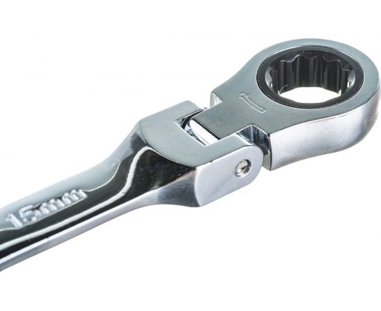 Комбинированный трещоточный шарнирный ключ 15мм на держателе ЭВРИКА ER-61015H – изображение 3