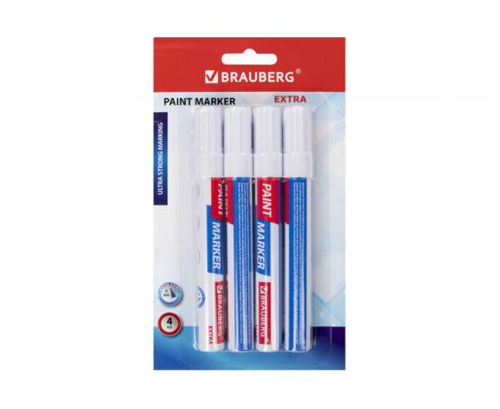 Лаковый маркер-краска BRAUBERG EXTRA paint marker 4 мм, БЕЛЫЕ, НАБОР 4 шт., 152000 
