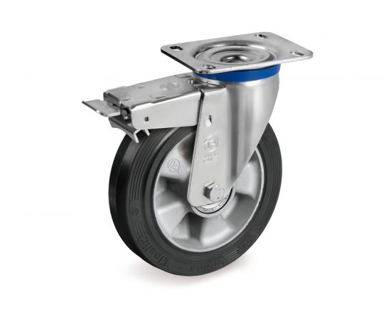 Колесо с вращающейся опорой, пластиной крепления и передним тормозом (160 мм; 300 кг) Tellure rota 727910 