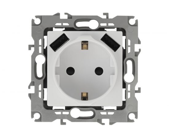 Розетка ЭРА Elegance 14410901, 2PE, 16A/250В, шторки, с 2xUSB 5В/3А, белый, 10/100/2000 Б0047867 