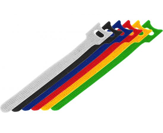 Набор многоразовых хомутов-стяжек на липучке REXANT 310х16 мм, цветная, упаковка 12 шт 07-7310 