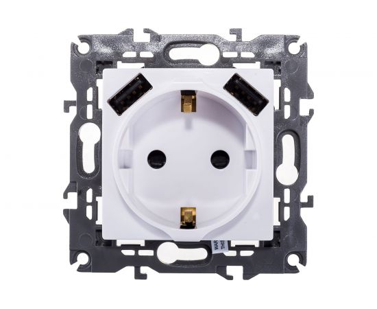 Розетка ЭРА Elegance 14410901, 2PE, 16A/250В, шторки, с 2xUSB 5В/3А, белый, 10/100/2000 Б0047867 – изображение 2