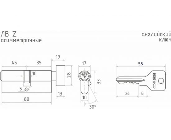 Цилиндровый механизм НОРА-М ЕСО Z ЛВ-80 45-35 хром Х 16097 – изображение 5
