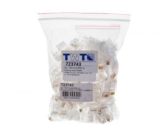 Коннектор TWT RJ45 UTP 8P8C, универсальный, со вставкой, cat.6, 100 шт. PL45-8P8C-6V – изображение 7