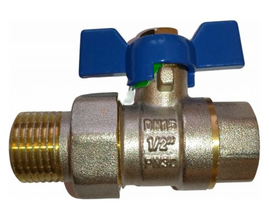 Шаровой кран с американкой RM -L 1/2 никелированный, бабочка Ду15 Ру30 НК 11Б27п1 L-12FFLA 