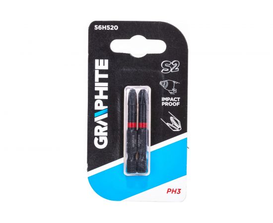 Биты ударные Graphite PH3 x 50 мм 1/4" S2 2 шт. 56H520 – изображение 2