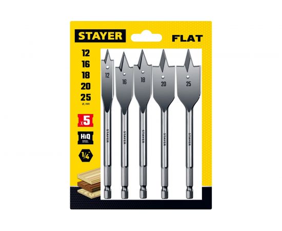 Набор сверл перовых по дереву Flat (5 шт; 12-16-18-20-25 мм) STAYER 2950-H5 – изображение 2