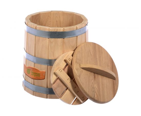 Кадка из дуба с крышкой и гнётом Банные штучки 15л 33230 – изображение 2