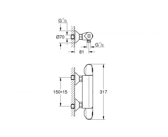 Термостат для душа GROHE Grohtherm 1000 New 1/2"", настенный монтаж 34143003 – изображение 2