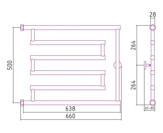 Полотенцесушитель Сунержа ДР High-Tech model L 500х650 без покрытия 00-0052-5065 – изображение 3