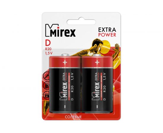 Солевая батарея Mirex R20 / D 1,5V 2 шт ecopack 23702-ER20-E2 