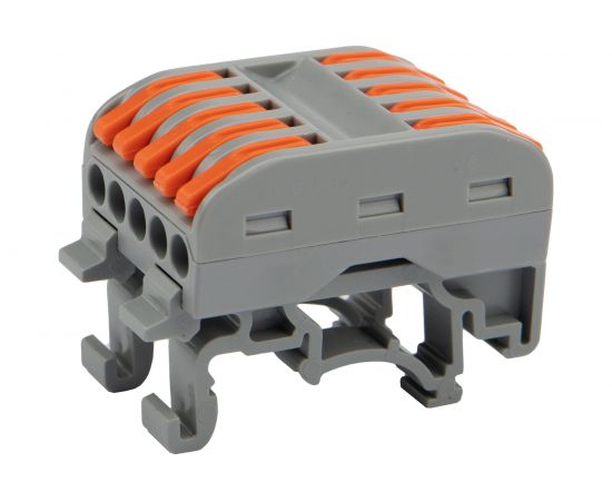 Проходная клемма REXANT с рычажком 5 полюсов 0,08-4 мм2 с крепление на DIN-рейку серая 20 шт 07-5236 