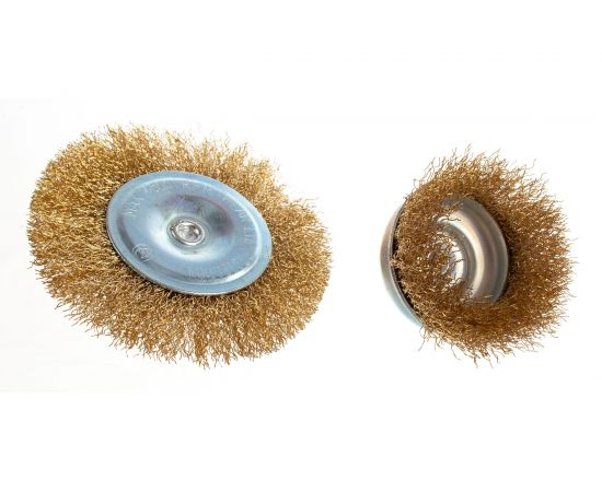 Набор щеток для дрели (2 шт, плоская 100 мм+чашка 75мм, латунированная проволока) Калибр 00000041878 