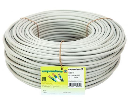 Кабель ЭлПроКабель твёрдый круглый NYM-О 2х2,5 100м ГОСТ 4630017856428 