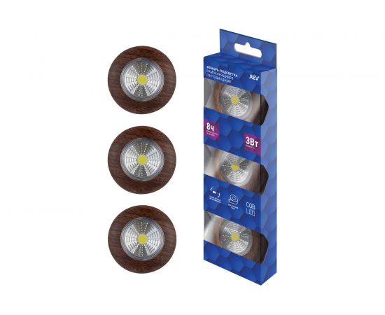 Светодиодный фонарь-подсветка REV, самоклеящийся, Pushlight, 3Pack, дерево 29102 2 
