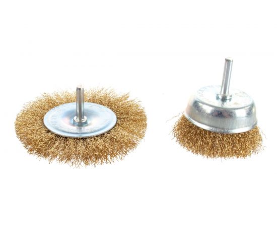 Набор щеток для дрели (2 шт, плоская 100 мм+чашка 75мм, латунированная проволока) Калибр 00000041878 – изображение 2