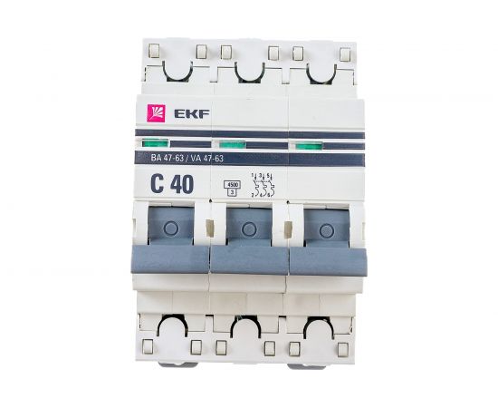 Автоматический трехполюсный выключатель 40А С ВА47-63 4.5кА PROxima 3699787 