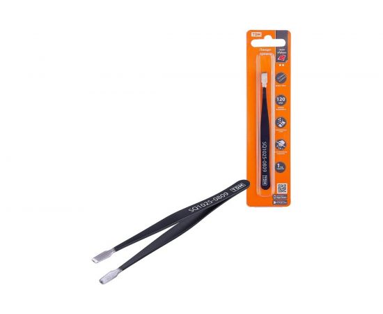 Пинцет TDM прямой 120 мм, плоское жало 5 мм, нерж., антистатич. покр., блистер, Рубин SQ1025-0809 