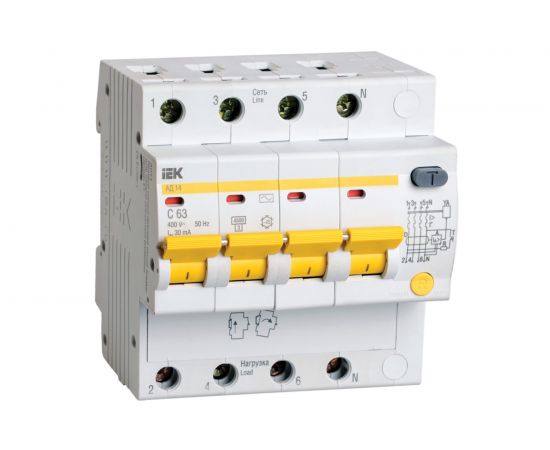 Дифференциальный автомат IEK АД14, 4Р, 63А, 100мА MAD10-4-063-C-100 
