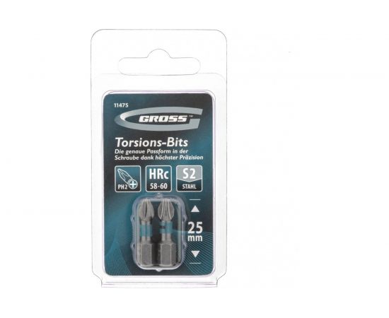 Набор бит торсионных (2 шт; PH2x25 мм) для ударных шуруповертов GROSS 11475 