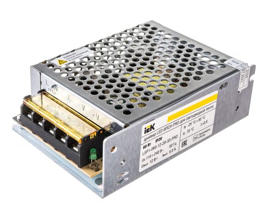 Драйвер IEK LED, ИПСН-PRO, 60Вт, 12В блок - клеммы IP20 LSP1-060-12-20-33-PRO 
