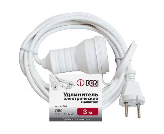 Удлинитель DORI электрический 3 м, ПВС 2x0,75 мм2, IP44, с защитой от влаги 41504 