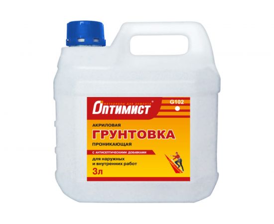 Проникающая грунтовка Оптимист G102 акриловая, для наружных и внутренних работ, 3 л OPG007 