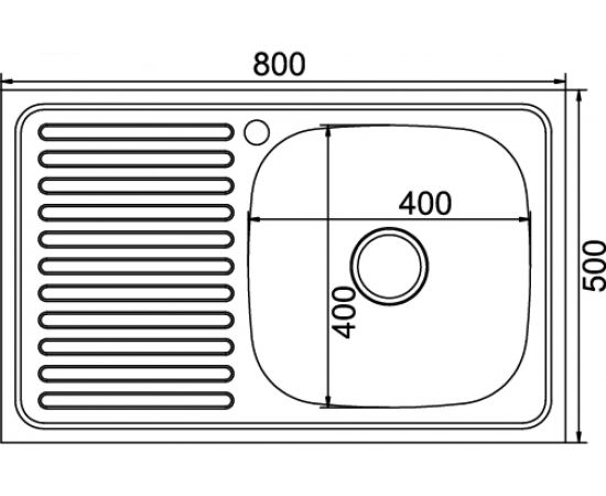 Мойка mixline 50х80х18 см, 0.8, правый выпуск 3 1/2, с сифоном 528178 – изображение 2