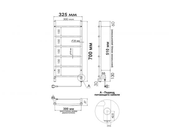 Полотенцесушитель INDIGO Arc без полки (electro) 70/30 (скрытый монтаж, универсальное подключение R/L, полированный) LCAE70-30R – изображение 9