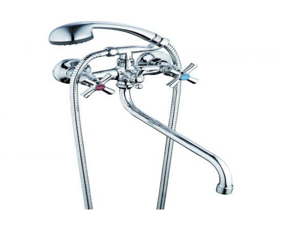 Смеситель для ванны G-lauf с круглым, длинным, поворотным изливом 360°, с душевой лейкой, хром QFR7-A722 
