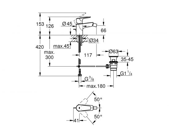 Смеситель для биде GROHE Start Edge EcoJoy рычажный, донный клапан 23345001 – изображение 2