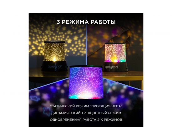 Светодиодный ночник-проектор Звездное небо Apeyron 3хАА, пластик, 110х120мм /12-142 – изображение 2