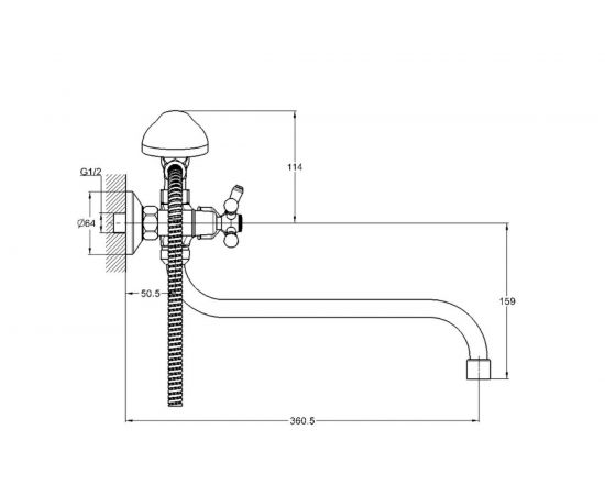 Смеситель для ванны G-lauf с круглым, длинным, поворотным изливом 360°, с душевой лейкой, хром QFR7-A722 – изображение 2