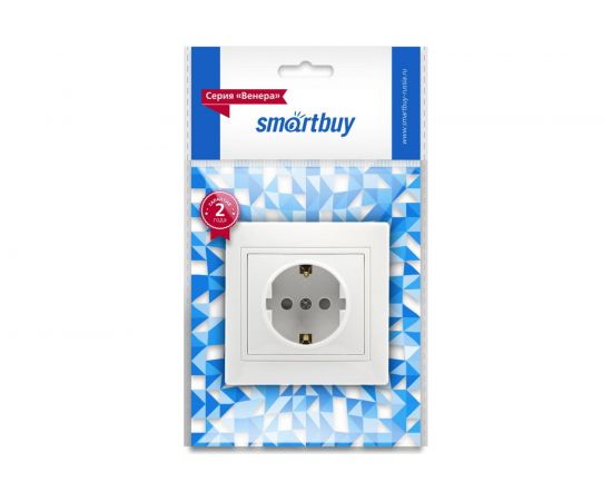 Розетка Smartbuy 1-местная с заземлением 16А белая с защитными шторками Марс SBE-02w-16-S1-1Z – изображение 2
