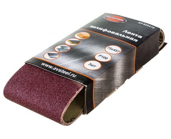 Лента шлифовальная (3 шт; 75х457 мм; Р100) AV Steel AV-820410 – изображение 3