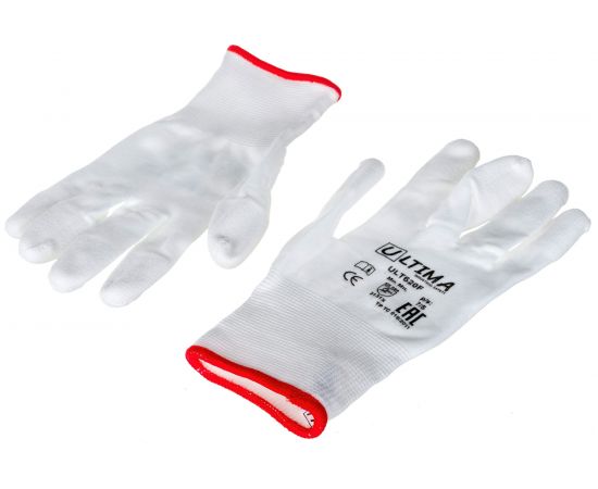 Нейлоновые перчатки с полиуретановым покрытием кончиков пальцев ULTIMA белые ULT620F/S – изображение 3