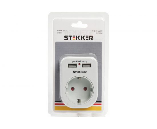 Сетевой переходник STEKKER с заземлением c 2 USB 2,1А, ADP16-24-20, 250В, 16A, IP20, белый 39626 – изображение 4