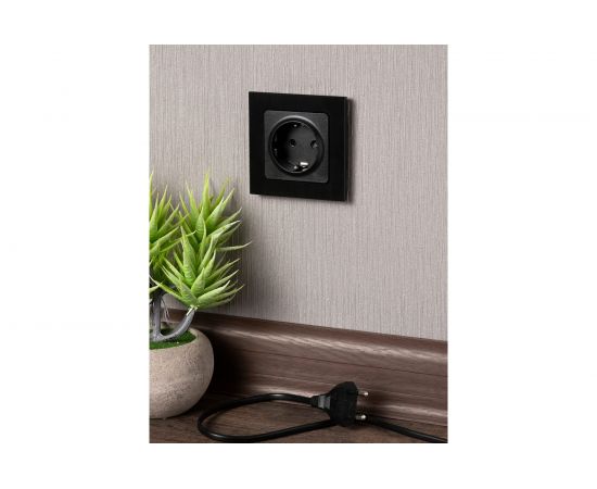 Механизм 1-местной розетки EKF PROxima Стокгольм, с заземлением, 16А, черный, с защитными шторками EZR16-028-10 – изображение 5